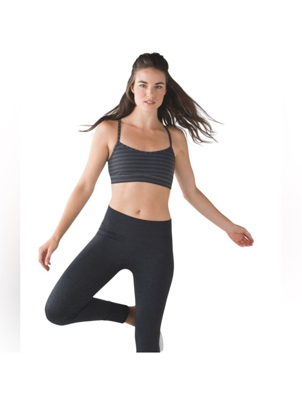 Lululemon Flow Y Bra IV Size 8 Black Stripe Bralette Stretch Core Activewear